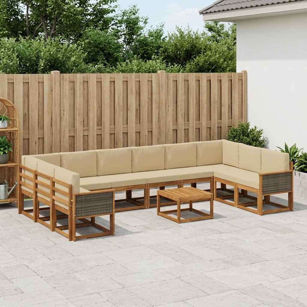 Buiten bankenset 11 pcs Natuurlijk en Beige Massief Acaciahout is nu te koop bij PeponiXL, paradijselijk wonen!