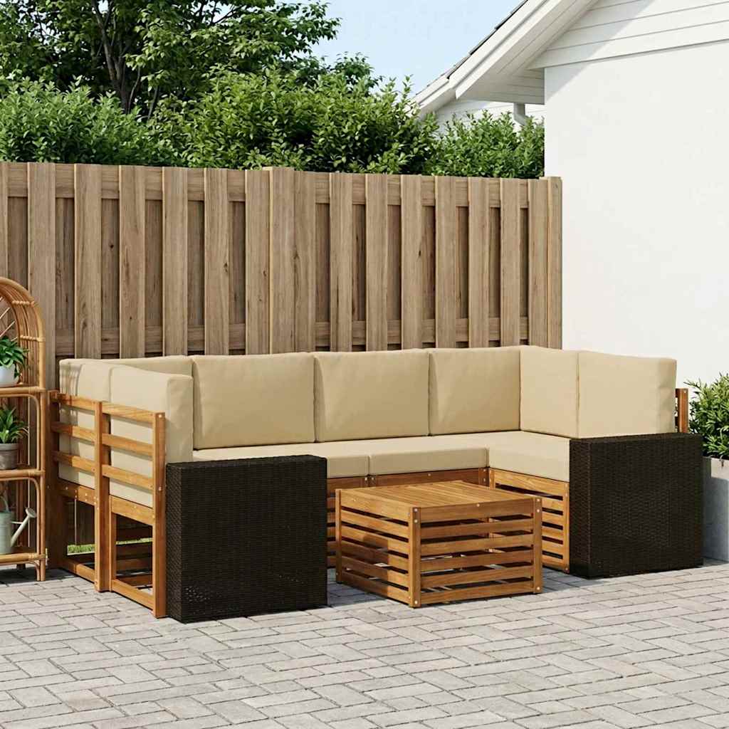 Buiten bankenset 7 pcs Natuurlijk en Beige Massief Acaciahout is nu te koop bij PeponiXL, paradijselijk wonen!