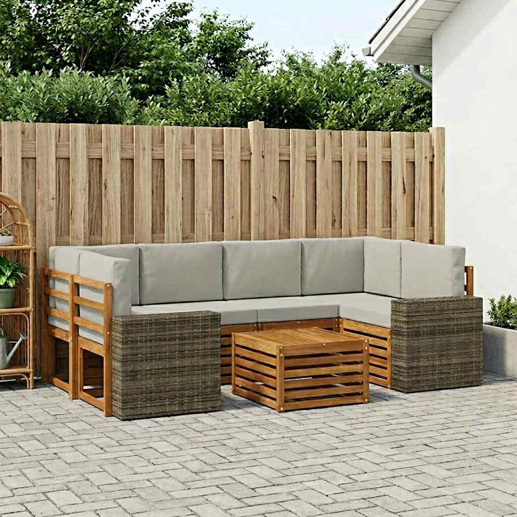Buiten bankenset 7 pcs Naturel en lichtgrijs Massief Acaciahout is nu te koop bij PeponiXL, paradijselijk wonen!