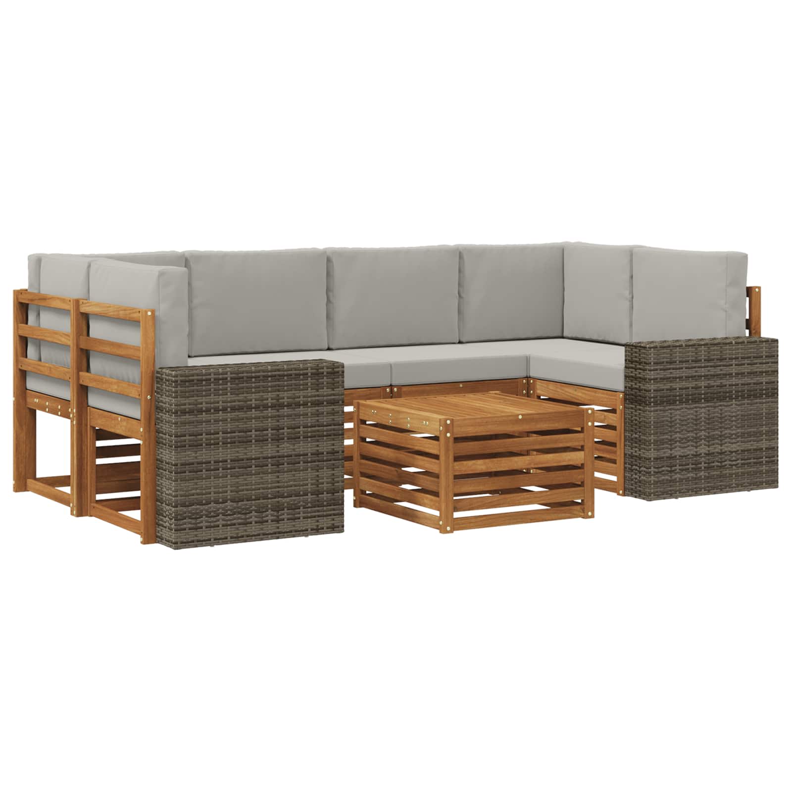Buiten bankenset 7 pcs Naturel en lichtgrijs Massief Acaciahout is nu te koop bij PeponiXL, paradijselijk wonen!