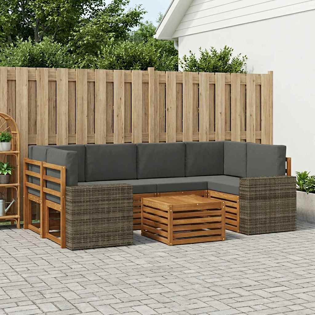 Buiten bankenset met kussen 7 pcs Natuurlijk en Antraciet is nu te koop bij PeponiXL, paradijselijk wonen!
