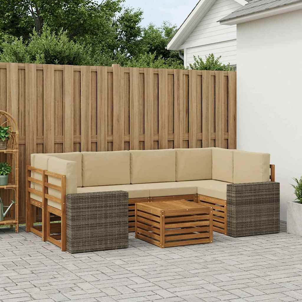 Buiten bankenset 7 pcs Natuurlijk en Beige Massief Acaciahout is nu te koop bij PeponiXL, paradijselijk wonen!