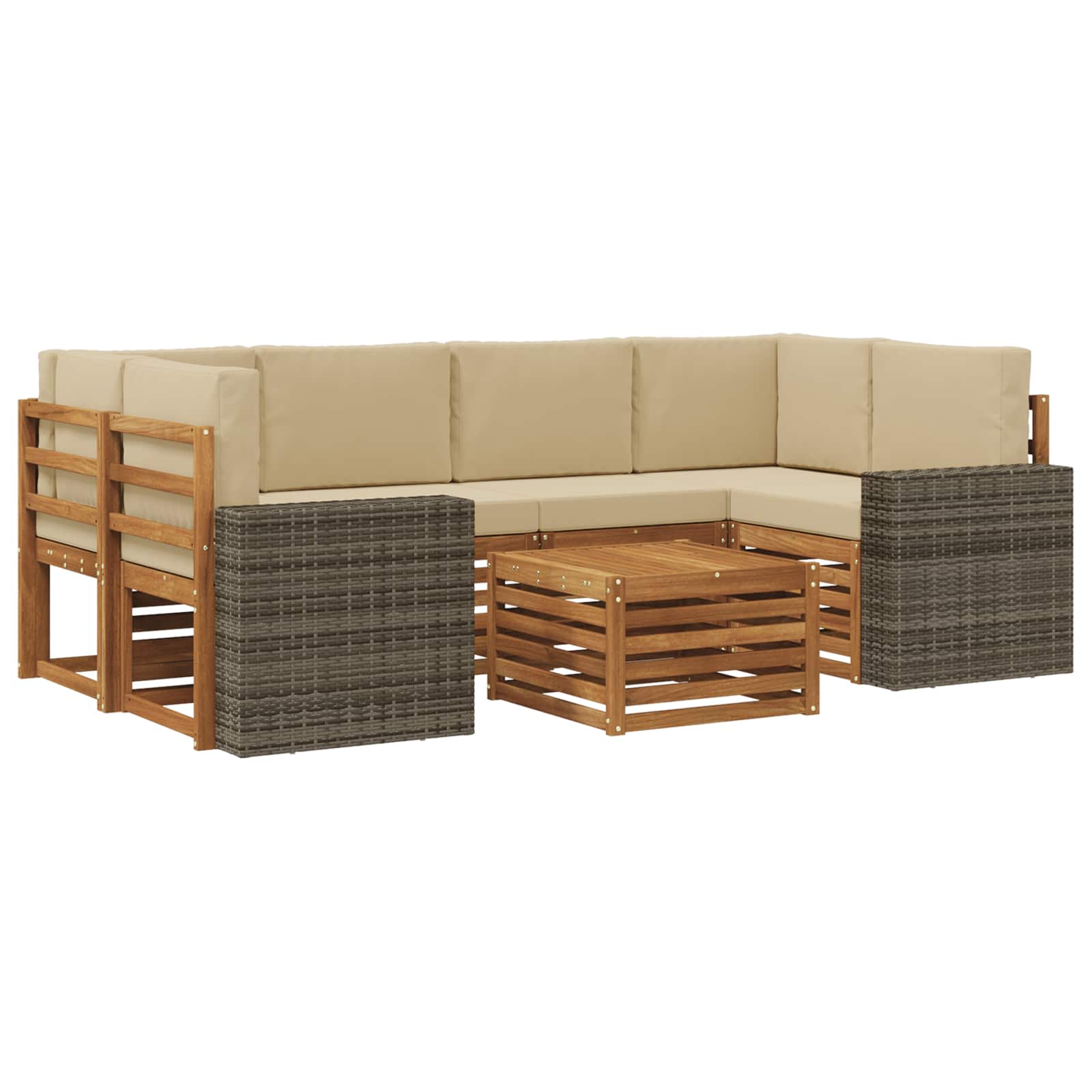 Buiten bankenset 7 pcs Natuurlijk en Beige Massief Acaciahout is nu te koop bij PeponiXL, paradijselijk wonen!