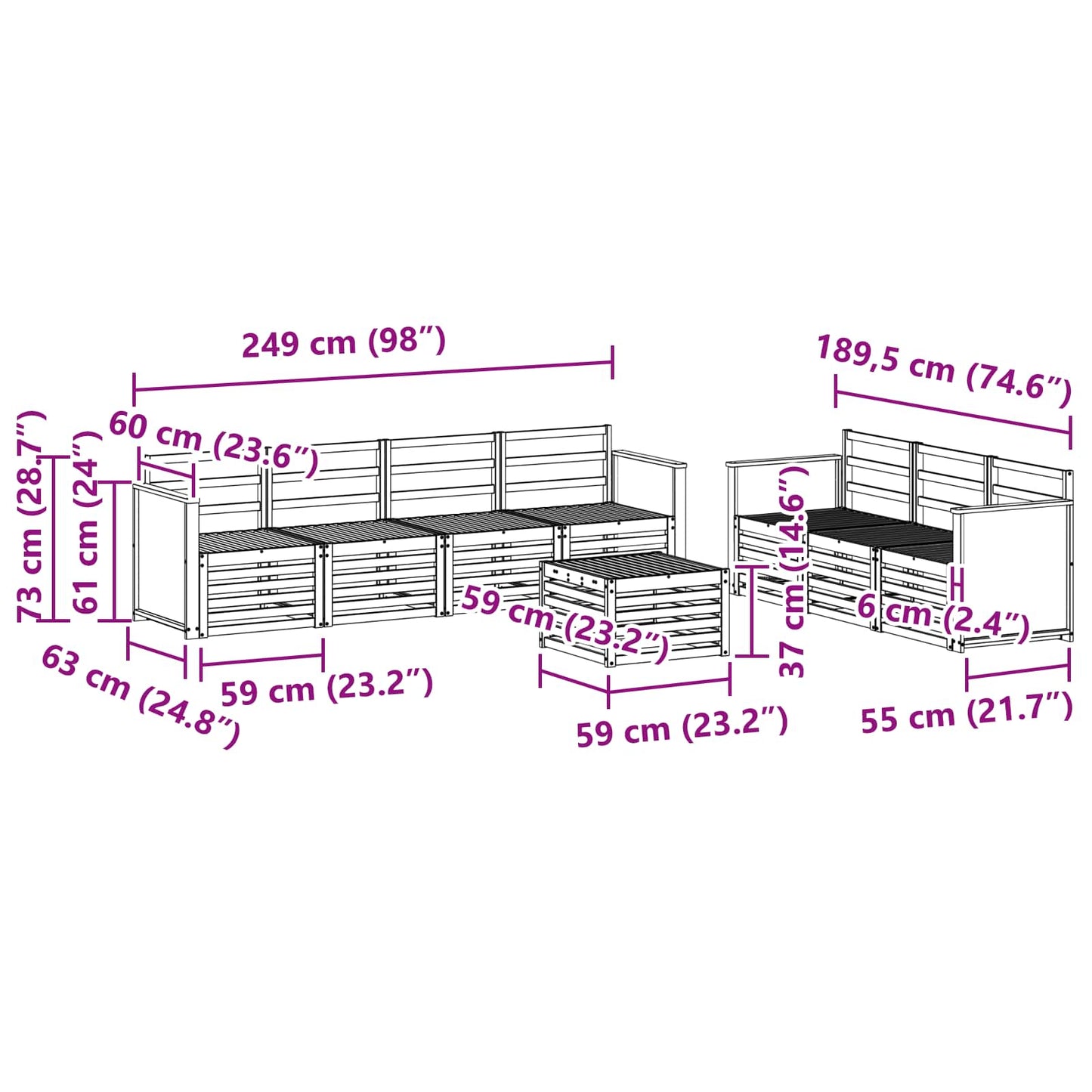 Sofa-Sets 8 pcs Massief Acaciahout is nu te koop bij PeponiXL, paradijselijk wonen!