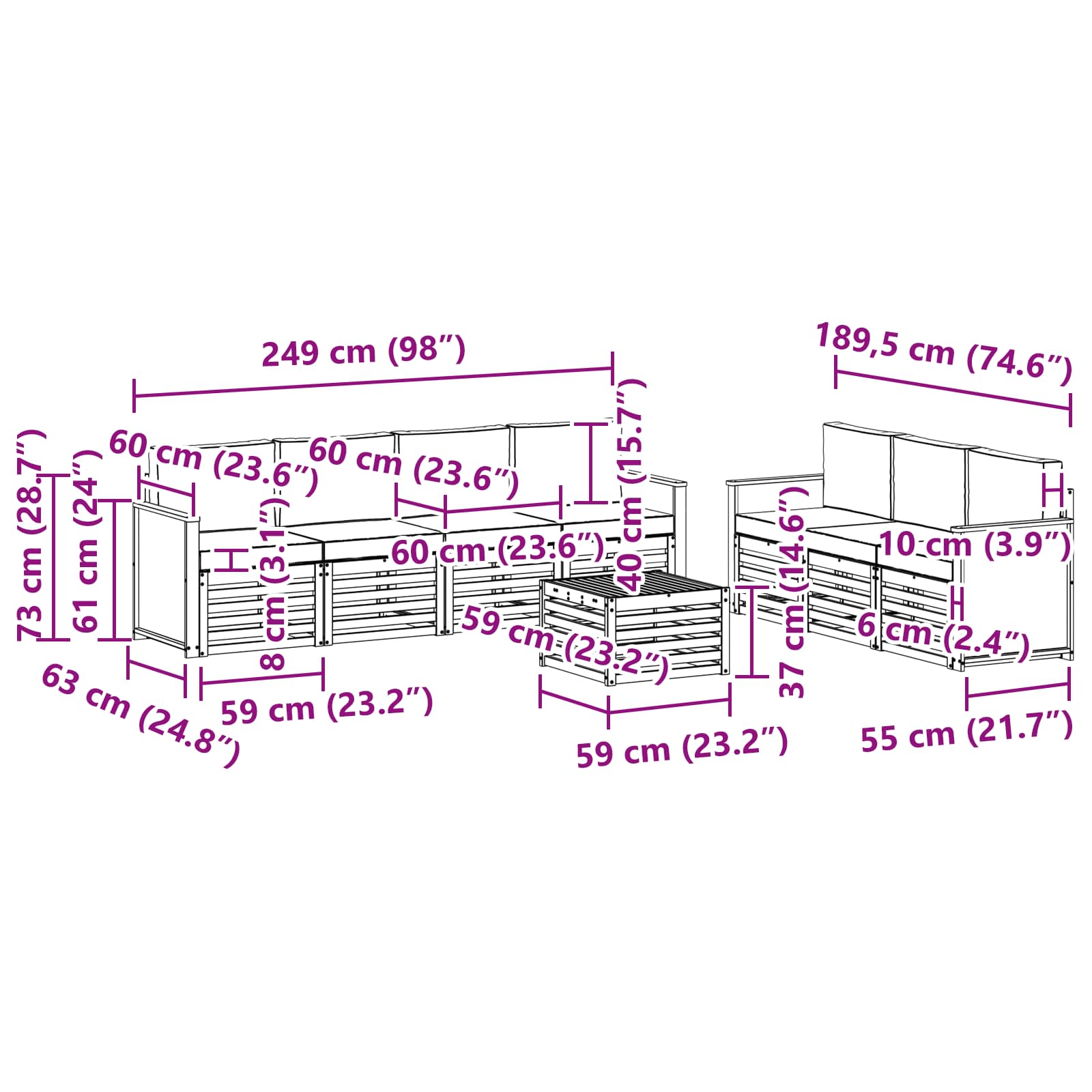 Sofa-Sets met kussen 8 pcs Massief Acaciahout is nu te koop bij PeponiXL, paradijselijk wonen!