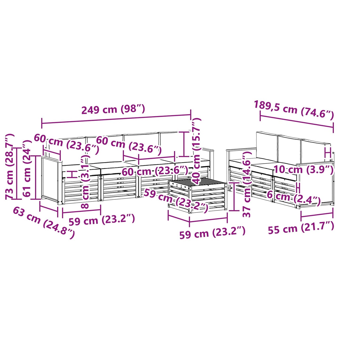 Sofa-Sets met kussen 8 pcs Massief Acaciahout is nu te koop bij PeponiXL, paradijselijk wonen!