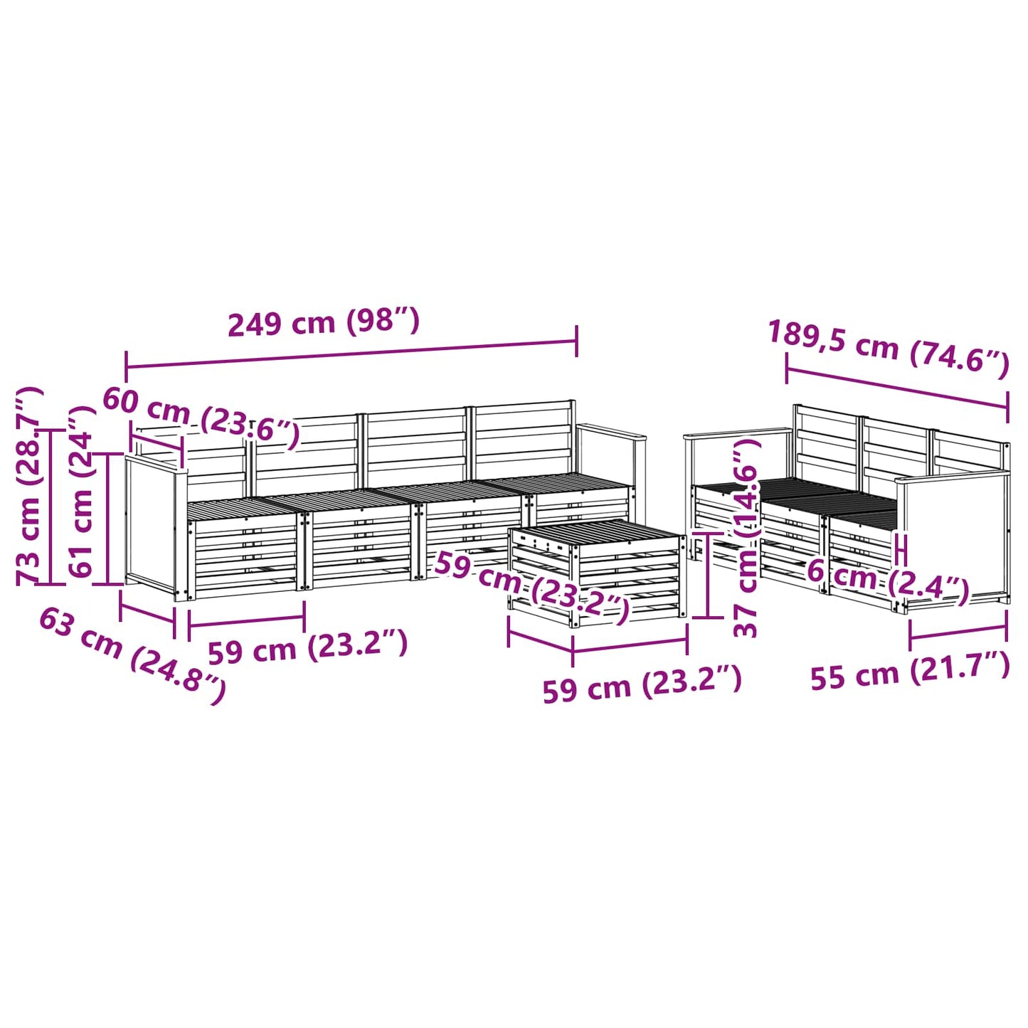 Sofa-Sets 8 pcs Massief Acaciahout is nu te koop bij PeponiXL, paradijselijk wonen!