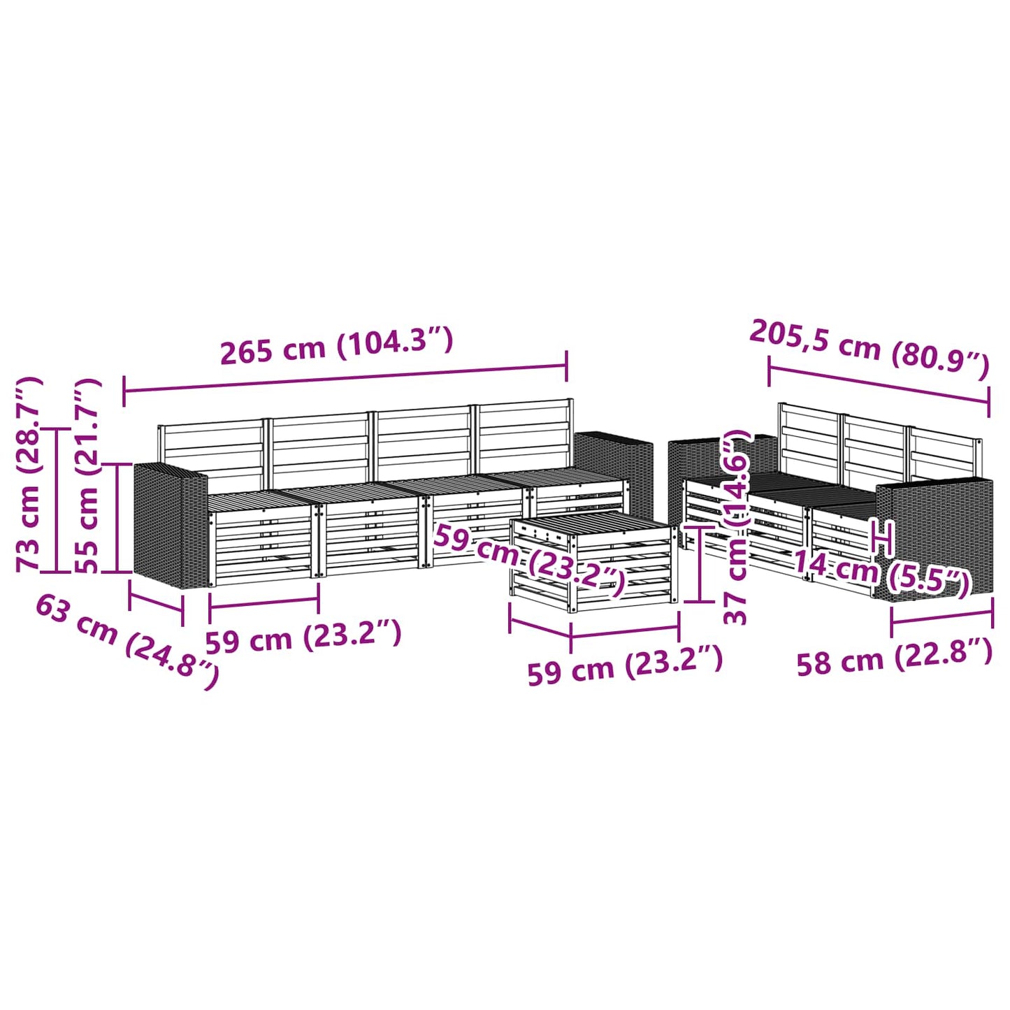 Sofa-Sets 8 pcs Massief Acaciahout is nu te koop bij PeponiXL, paradijselijk wonen!