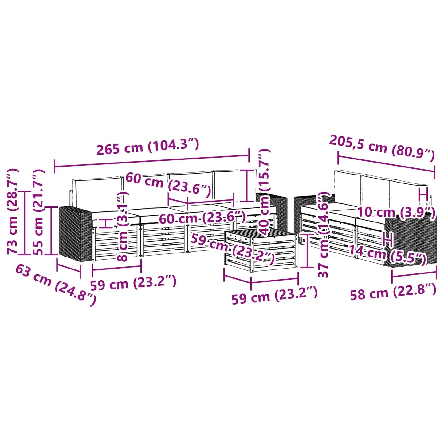 Sofa-Sets met kussen 8 pcs Massief Acaciahout is nu te koop bij PeponiXL, paradijselijk wonen!