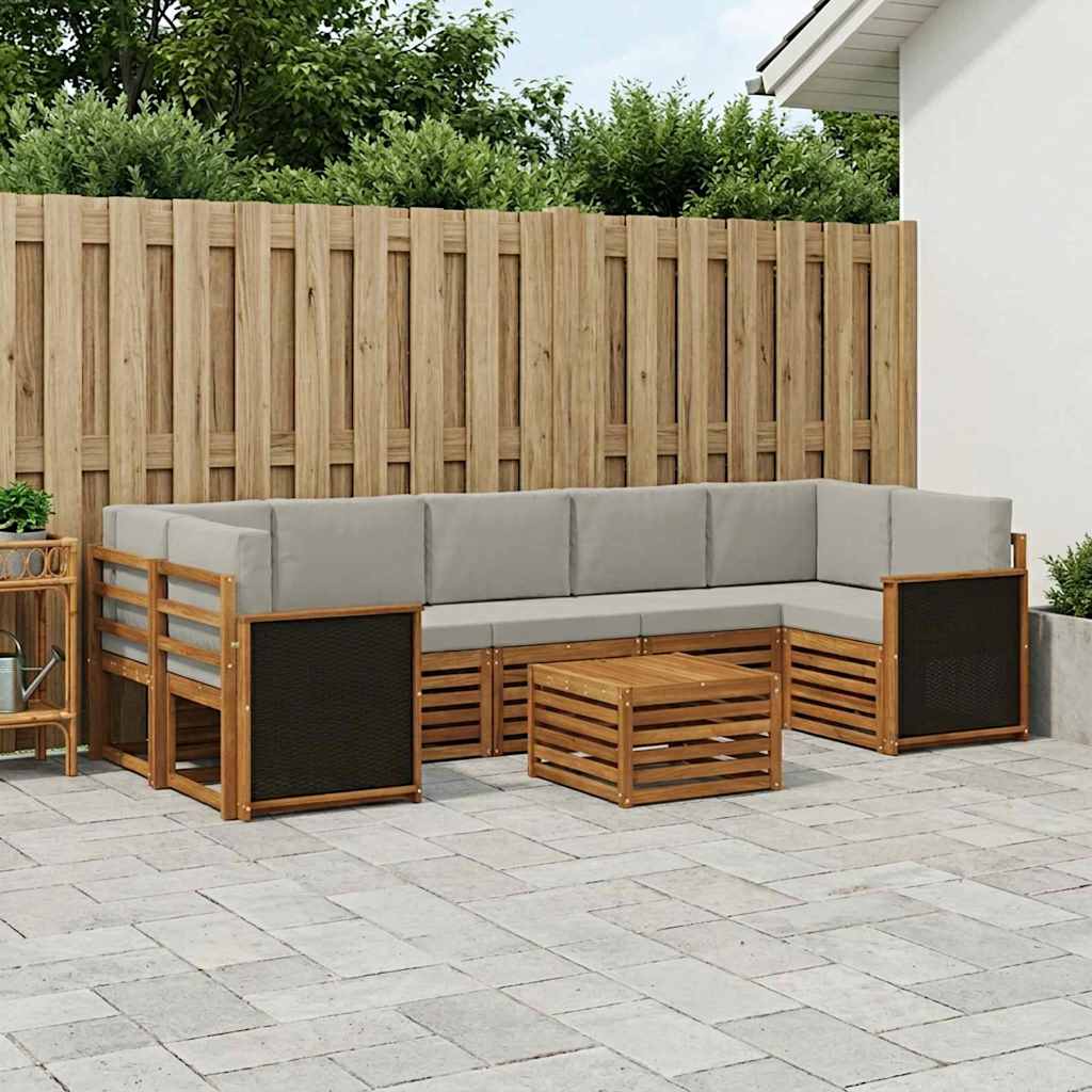 Buiten bankenset 8 pcs Naturel en lichtgrijs Massief Acaciahout is nu te koop bij PeponiXL, paradijselijk wonen!