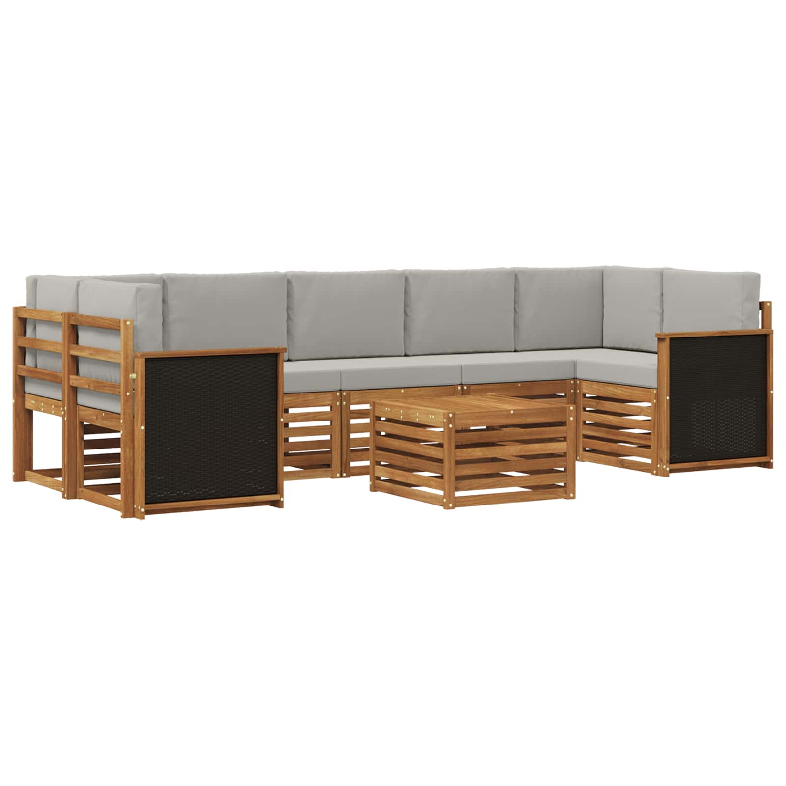 Buiten bankenset 8 pcs Naturel en lichtgrijs Massief Acaciahout is nu te koop bij PeponiXL, paradijselijk wonen!
