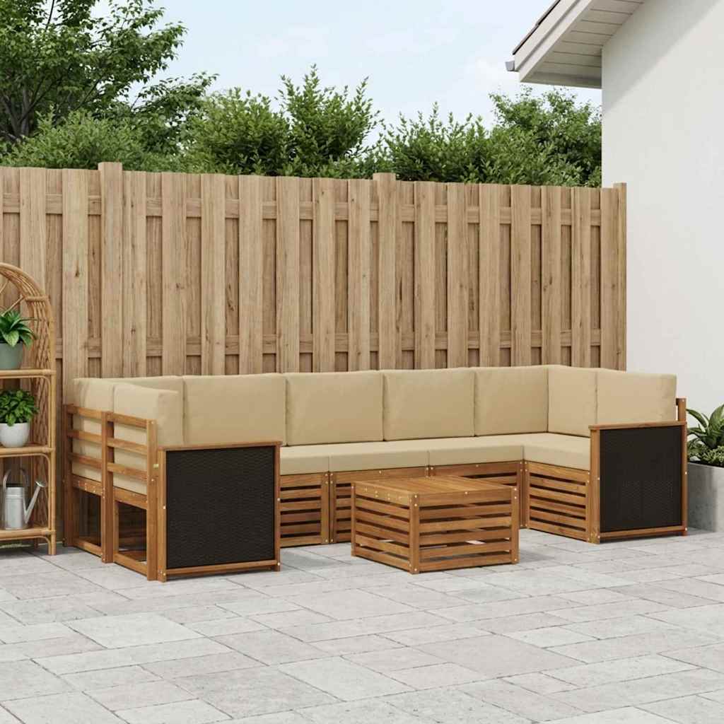 Buiten bankenset 8 pcs Natuurlijk en Beige Massief Acaciahout is nu te koop bij PeponiXL, paradijselijk wonen!