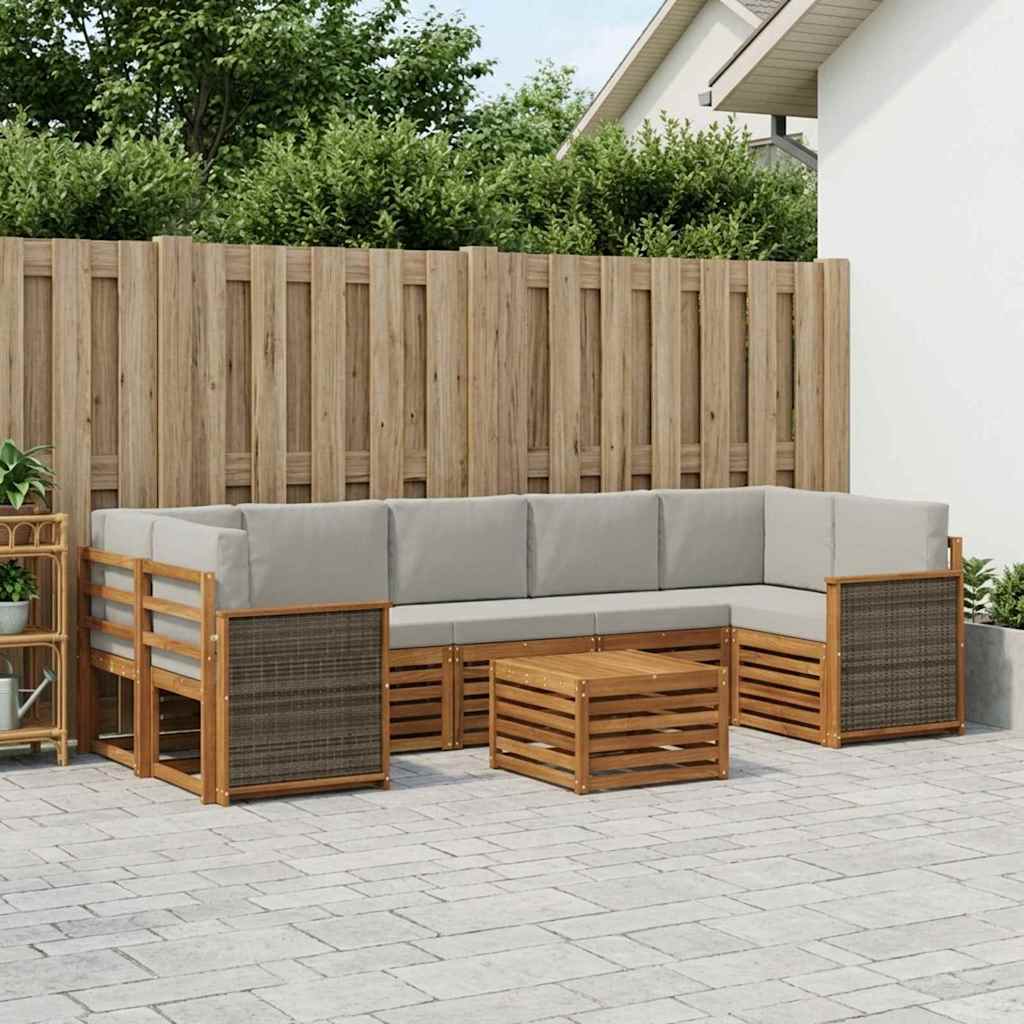 Buiten bankenset 8 pcs Naturel en lichtgrijs Massief Acaciahout is nu te koop bij PeponiXL, paradijselijk wonen!