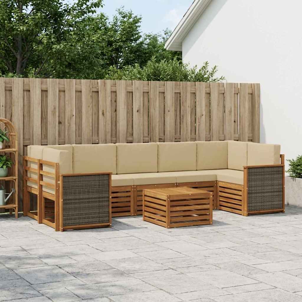 Buiten bankenset 8 pcs Natuurlijk en Beige Massief Acaciahout is nu te koop bij PeponiXL, paradijselijk wonen!