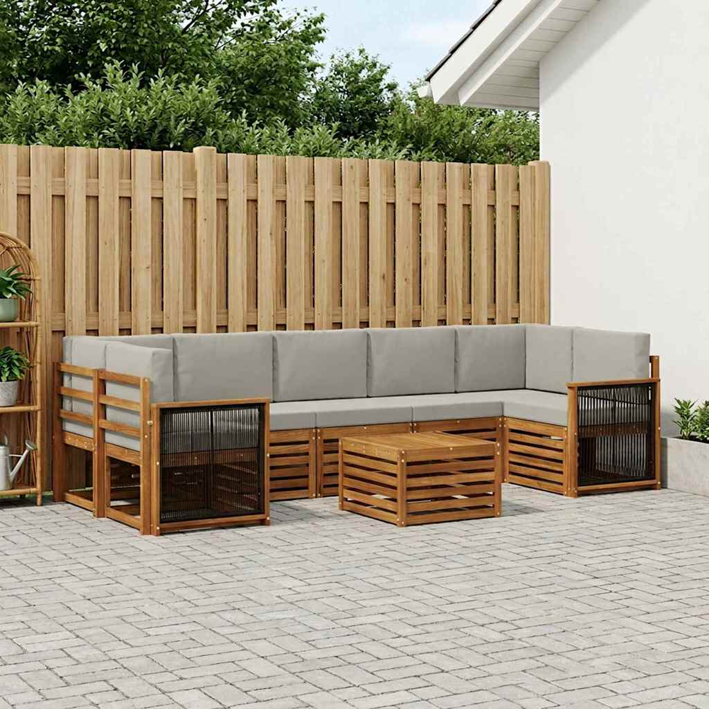 Buiten bankenset 8 pcs Naturel en lichtgrijs Massief Acaciahout is nu te koop bij PeponiXL, paradijselijk wonen!