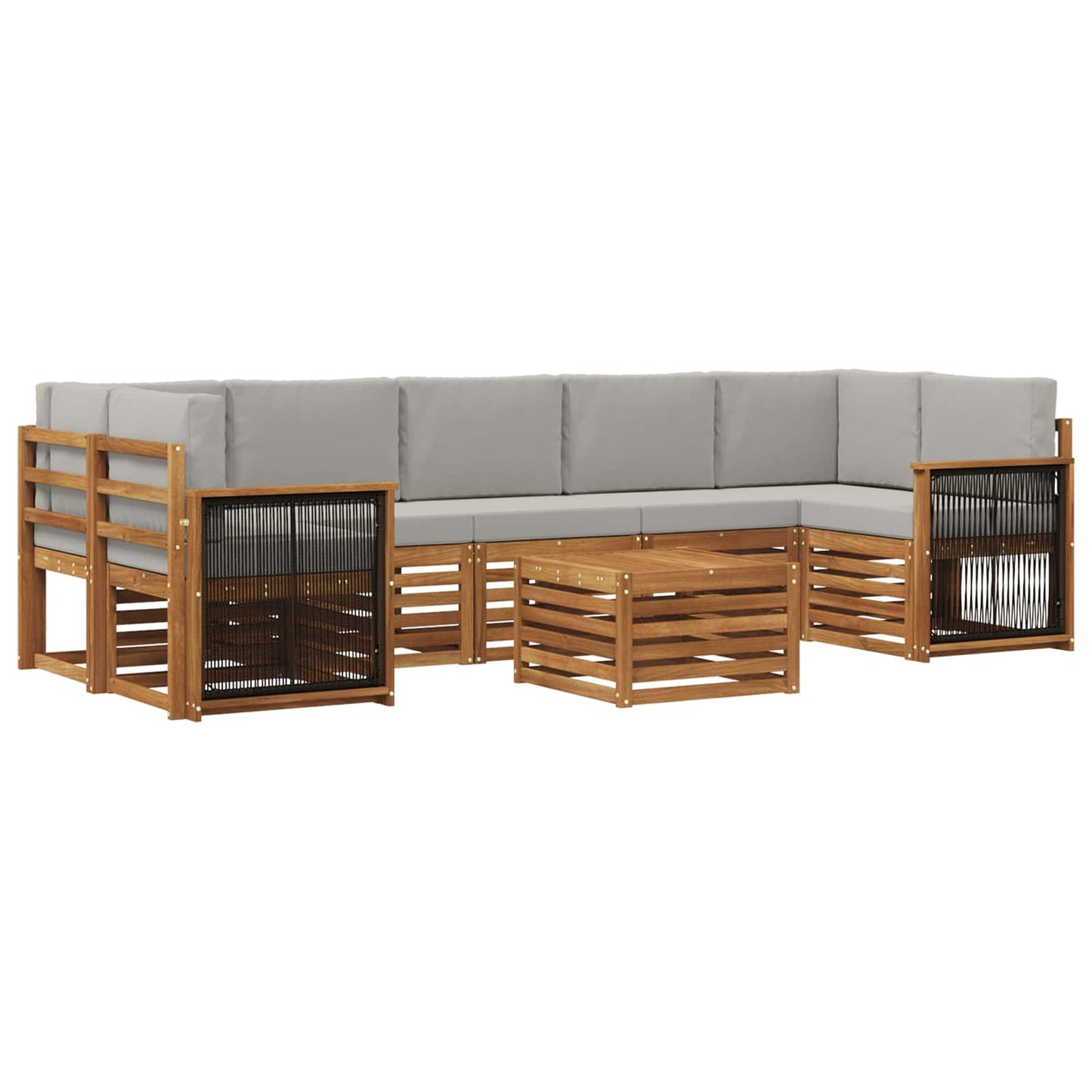 Buiten bankenset 8 pcs Naturel en lichtgrijs Massief Acaciahout is nu te koop bij PeponiXL, paradijselijk wonen!