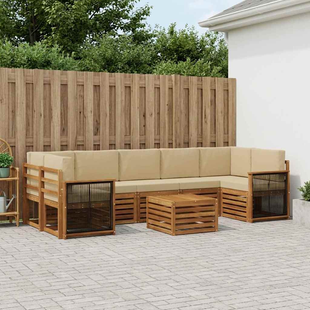 Buiten bankenset 8 pcs Natuurlijk en Beige Massief Acaciahout is nu te koop bij PeponiXL, paradijselijk wonen!