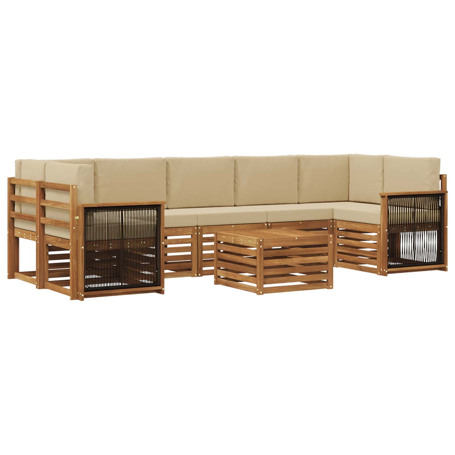 Buiten bankenset 8 pcs Natuurlijk en Beige Massief Acaciahout is nu te koop bij PeponiXL, paradijselijk wonen!
