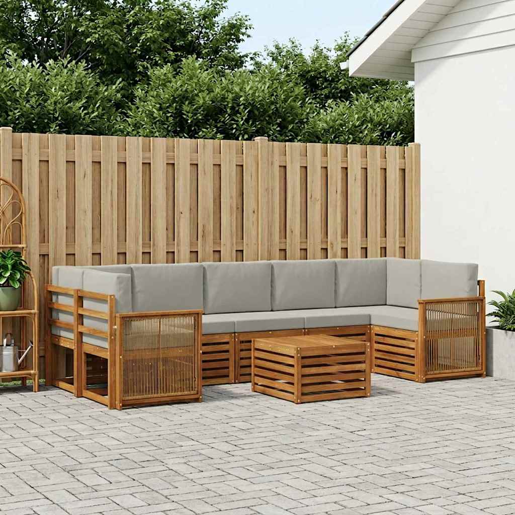Buiten bankenset 8 pcs Naturel en lichtgrijs Massief Acaciahout is nu te koop bij PeponiXL, paradijselijk wonen!