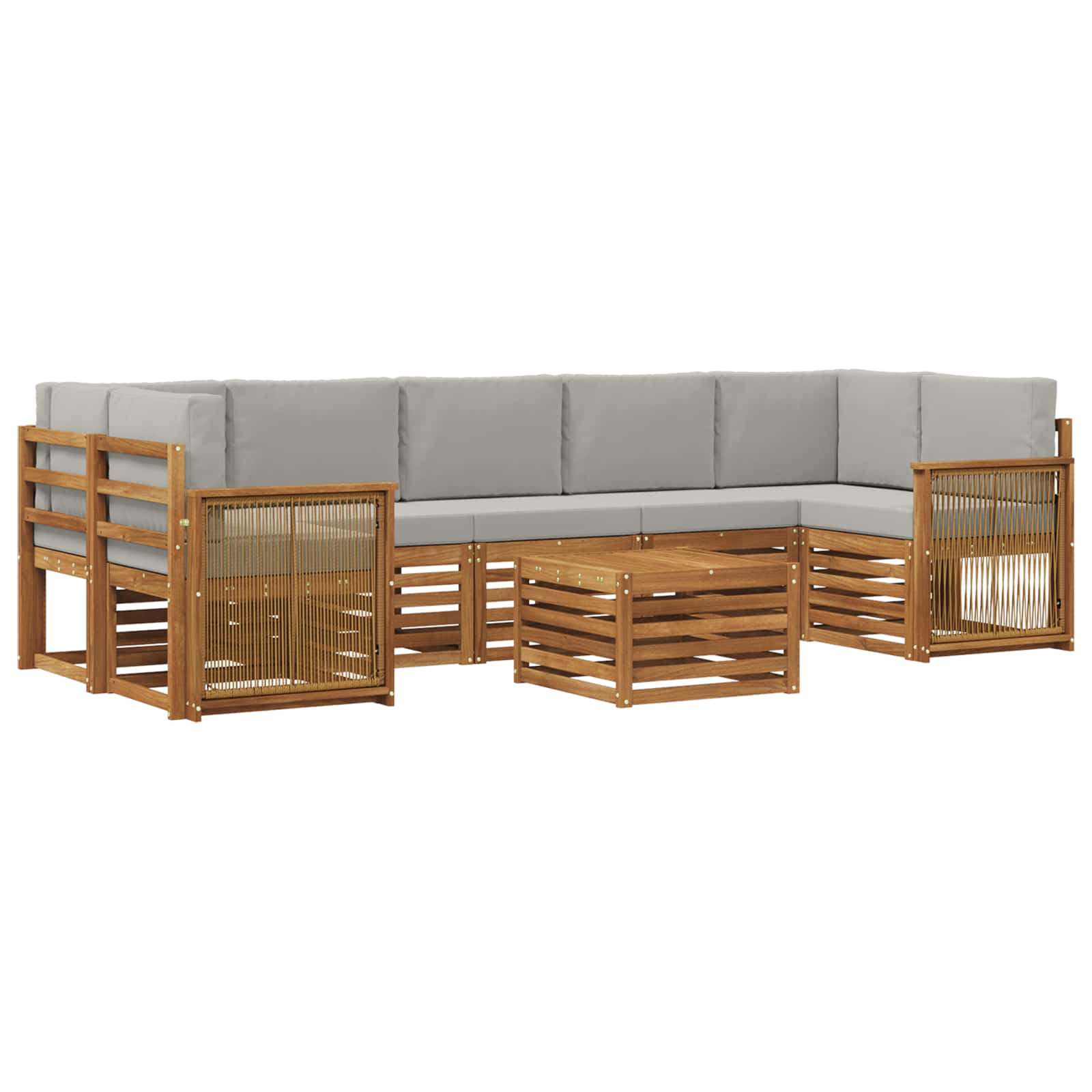 Buiten bankenset 8 pcs Naturel en lichtgrijs Massief Acaciahout is nu te koop bij PeponiXL, paradijselijk wonen!