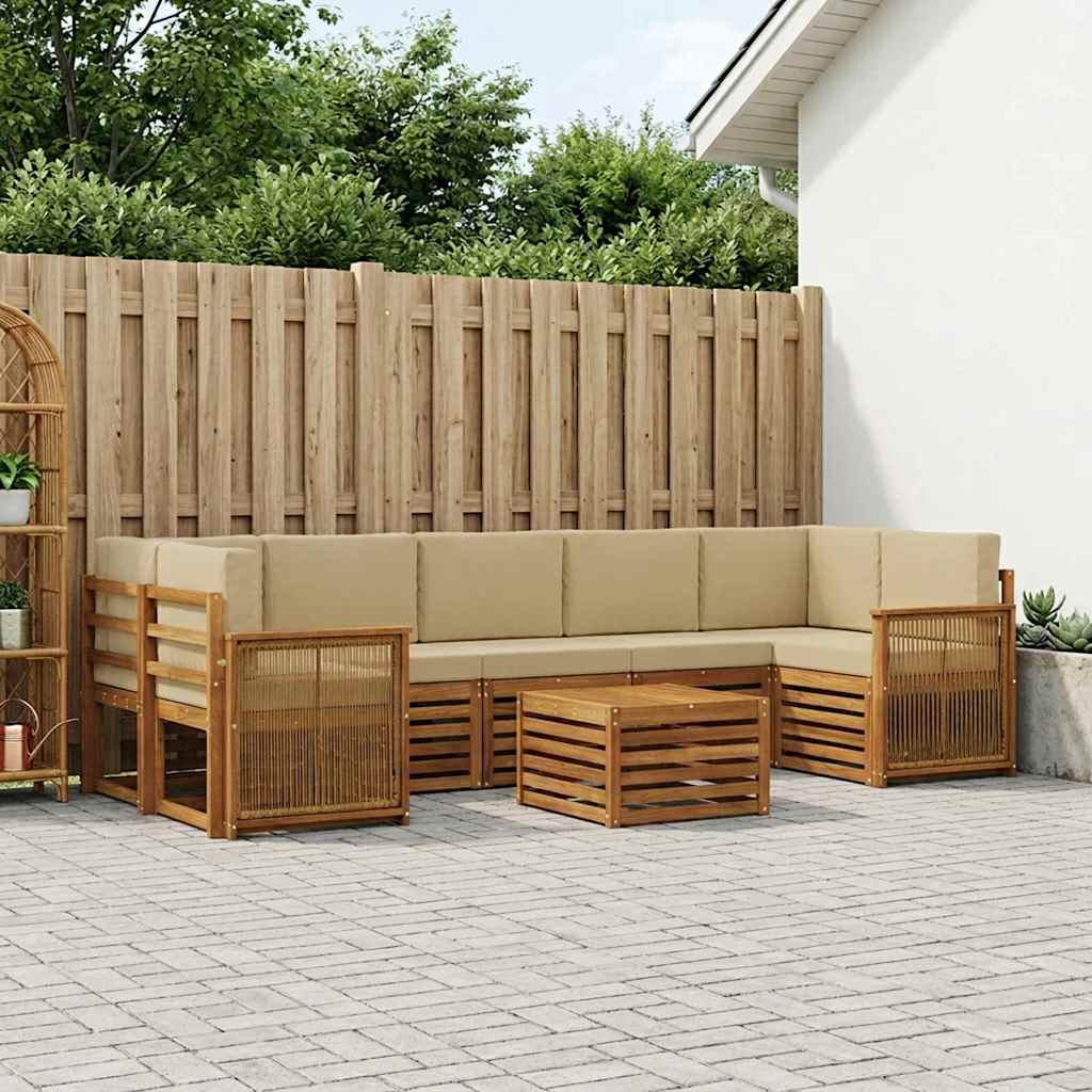 Buiten bankenset 8 pcs Natuurlijk en Beige Massief Acaciahout is nu te koop bij PeponiXL, paradijselijk wonen!