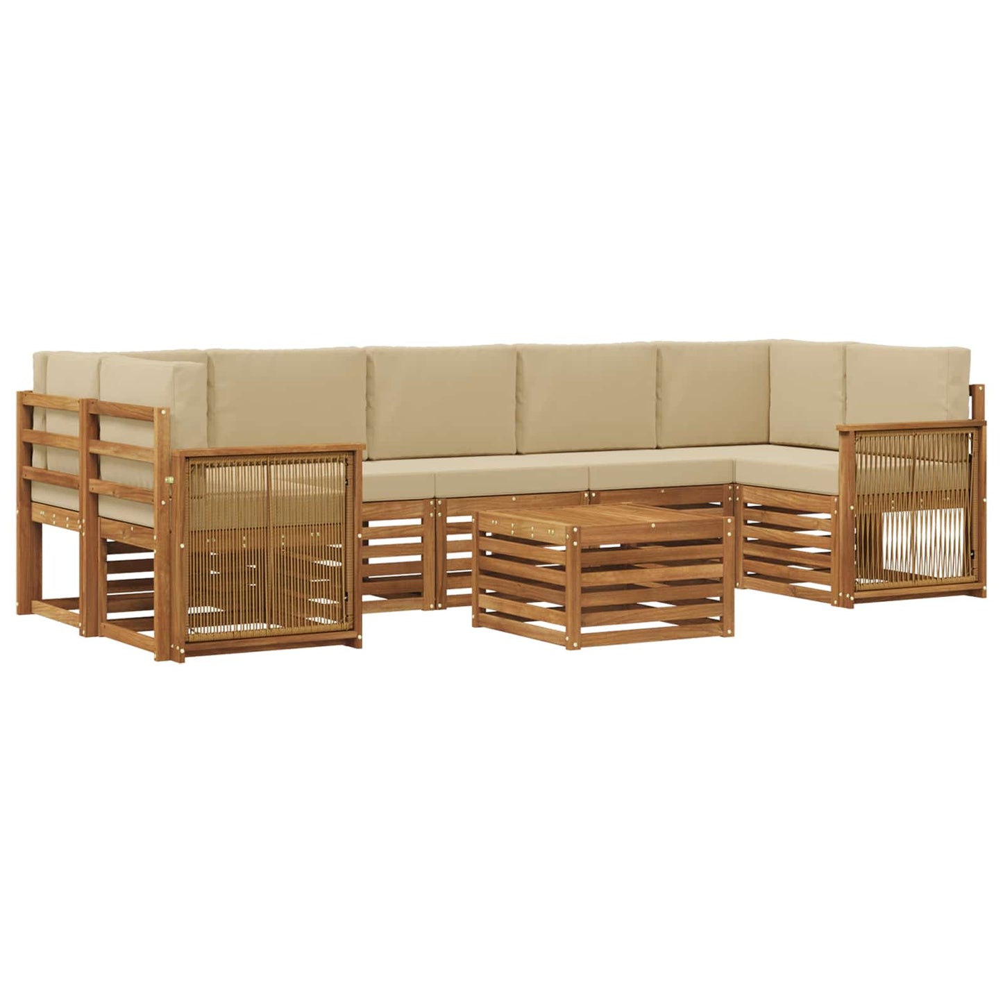 Buiten bankenset 8 pcs Natuurlijk en Beige Massief Acaciahout is nu te koop bij PeponiXL, paradijselijk wonen!
