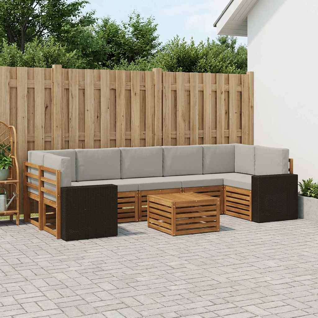 Buiten bankenset 8 pcs Naturel en lichtgrijs Massief Acaciahout is nu te koop bij PeponiXL, paradijselijk wonen!