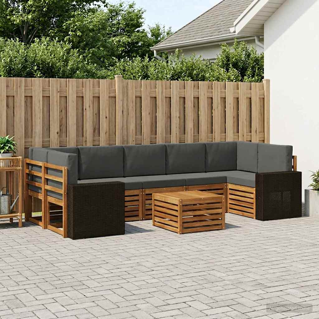 Buiten bankenset met kussen 8 pcs Natuurlijk en Antraciet is nu te koop bij PeponiXL, paradijselijk wonen!