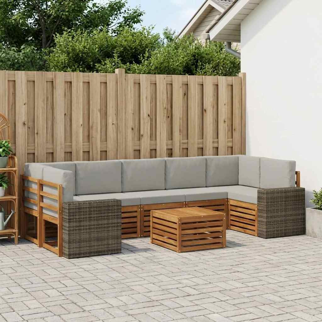 Buiten bankenset 8 pcs Naturel en lichtgrijs Massief Acaciahout is nu te koop bij PeponiXL, paradijselijk wonen!