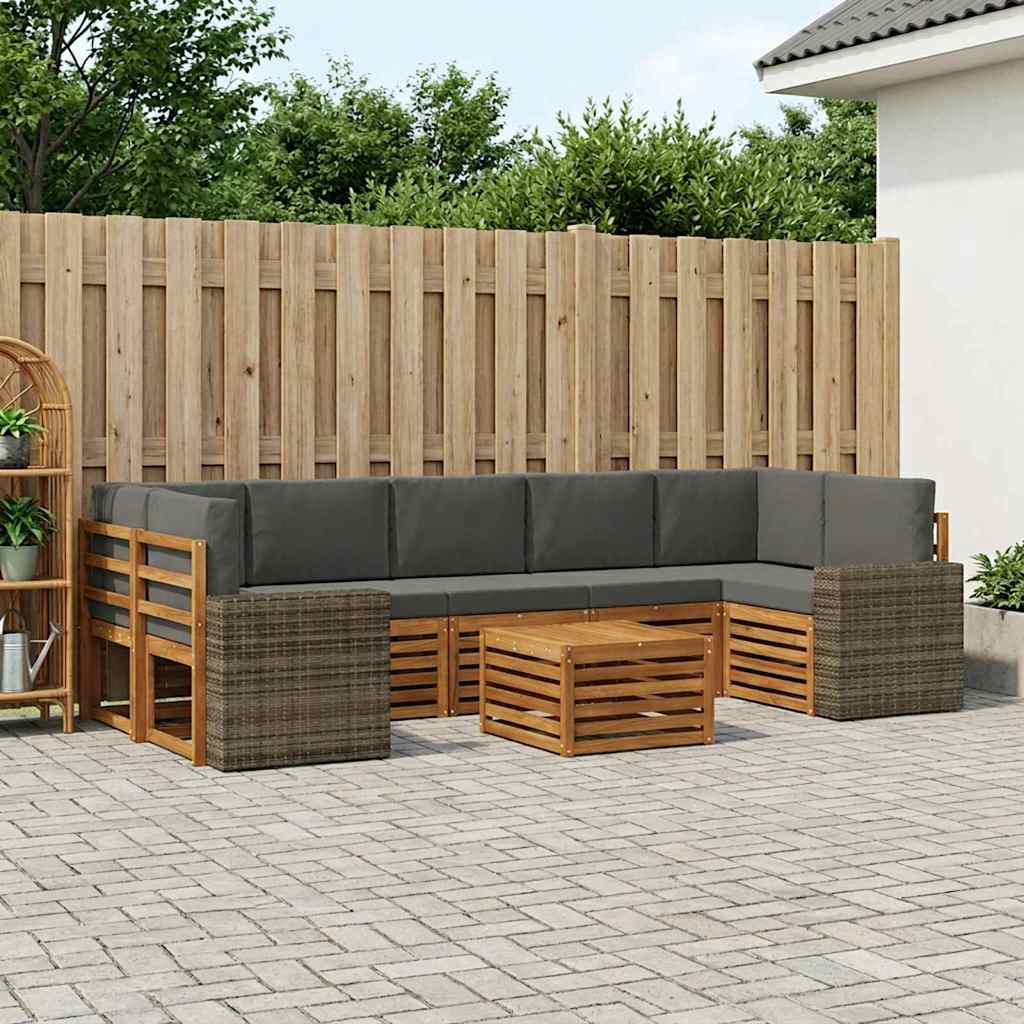 Buiten bankenset met kussen 8 pcs Natuurlijk en Antraciet is nu te koop bij PeponiXL, paradijselijk wonen!