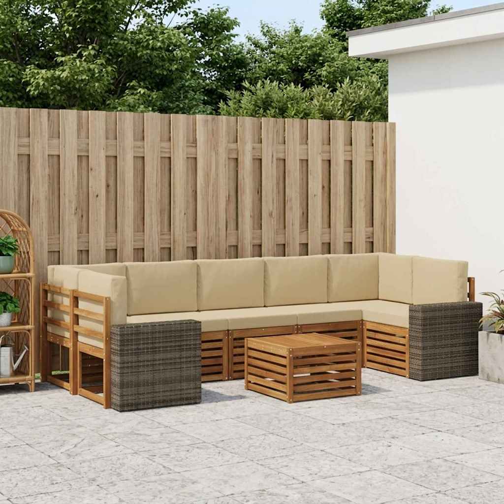 Buiten bankenset 8 pcs Natuurlijk en Beige Massief Acaciahout is nu te koop bij PeponiXL, paradijselijk wonen!