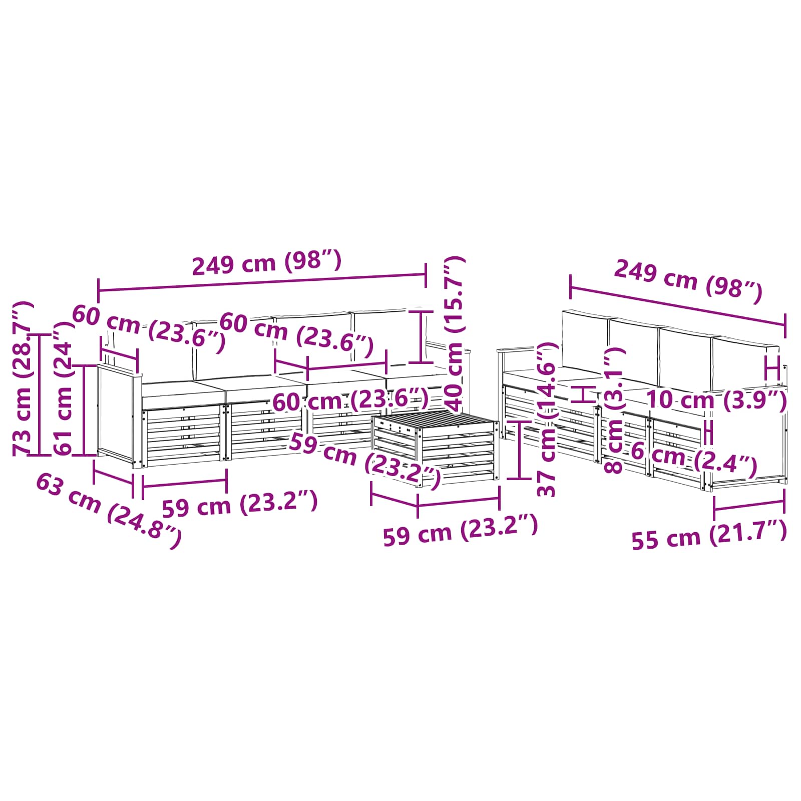 Sofa-Sets met kussen 9 pcs Massief Acaciahout is nu te koop bij PeponiXL, paradijselijk wonen!