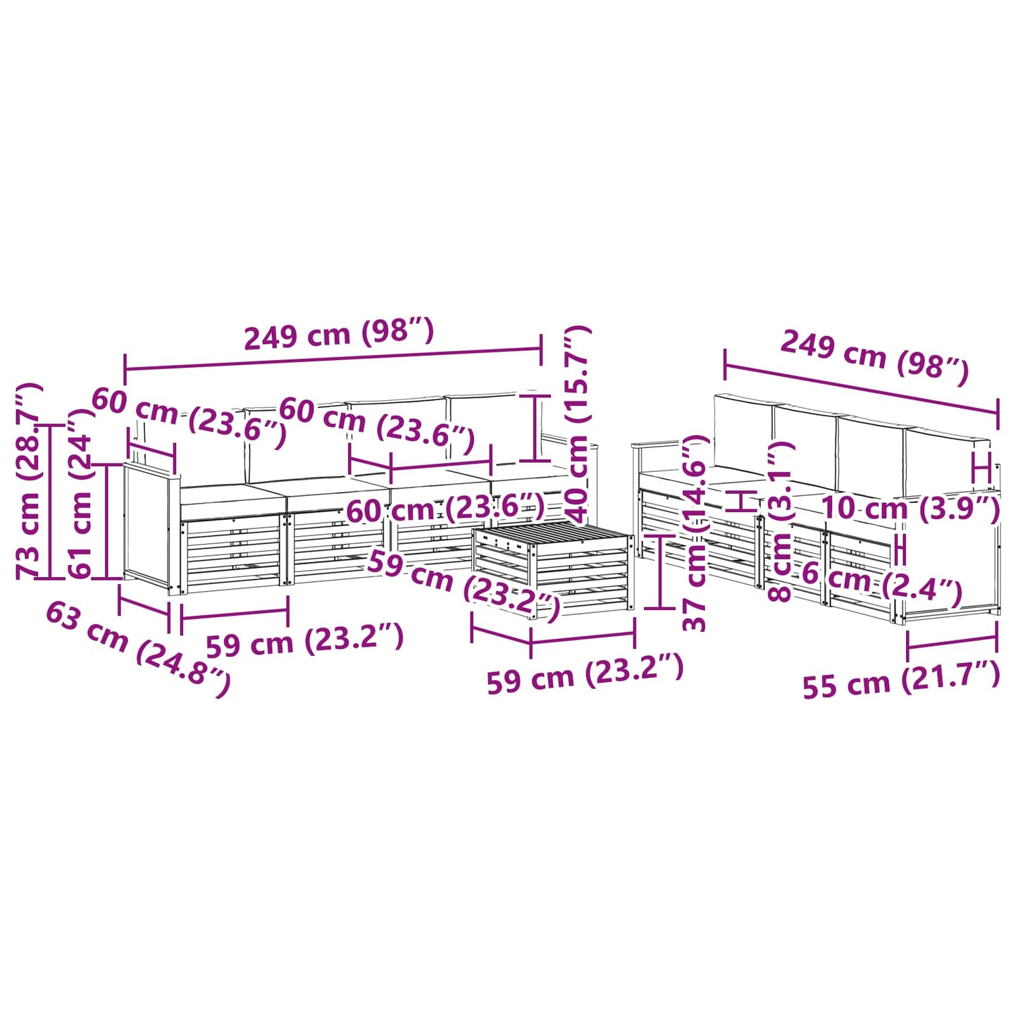 Sofa-Sets met kussen 9 pcs Massief Acaciahout is nu te koop bij PeponiXL, paradijselijk wonen!