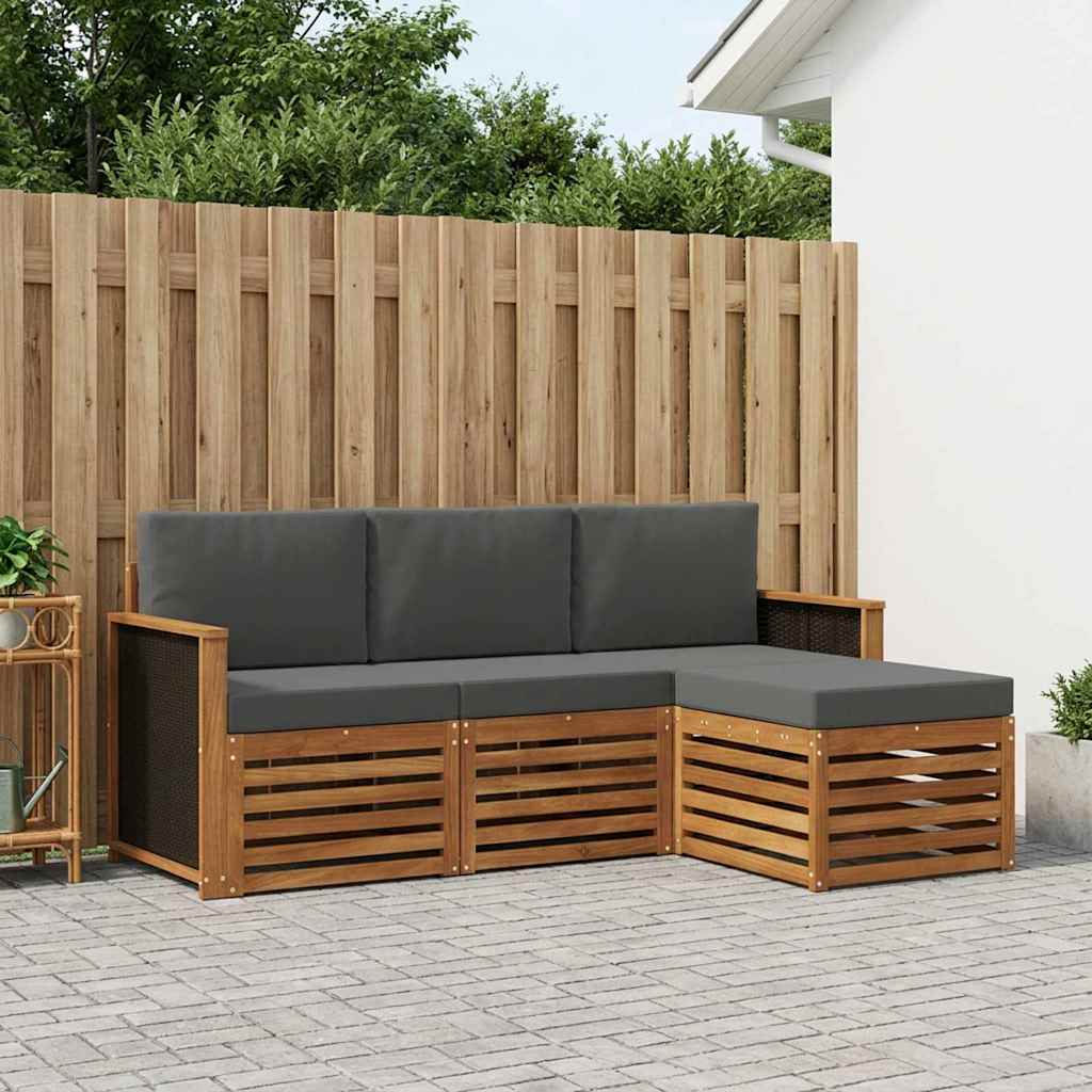 Buiten bankenset met kussen 4 pcs Natuurlijk en Antraciet is nu te koop bij PeponiXL, paradijselijk wonen!
