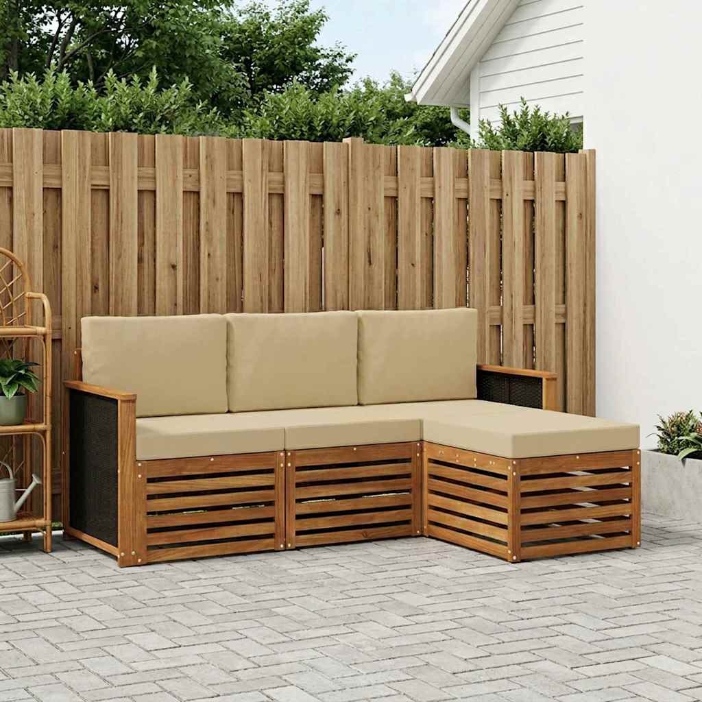 Buiten bankenset met kussen 4 pcs Natuurlijk en Beige is nu te koop bij PeponiXL, paradijselijk wonen!