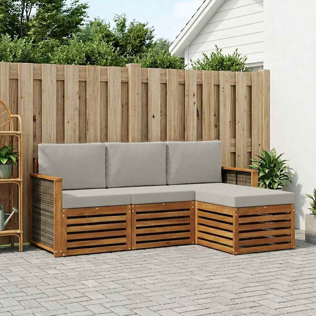 Buiten bankenset met kussen 4 pcs Naturel en lichtgrijs is nu te koop bij PeponiXL, paradijselijk wonen!