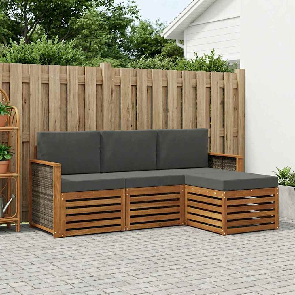Buiten bankenset met kussen 4 pcs Natuurlijk en Antraciet is nu te koop bij PeponiXL, paradijselijk wonen!