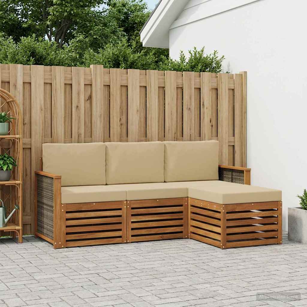 Buiten bankenset met kussen 4 pcs Natuurlijk en Beige is nu te koop bij PeponiXL, paradijselijk wonen!