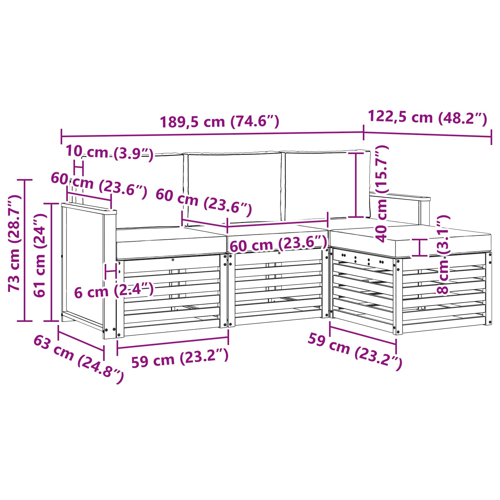 Buiten bankenset met kussen 4 pcs Natuurlijk en Crème is nu te koop bij PeponiXL, paradijselijk wonen!