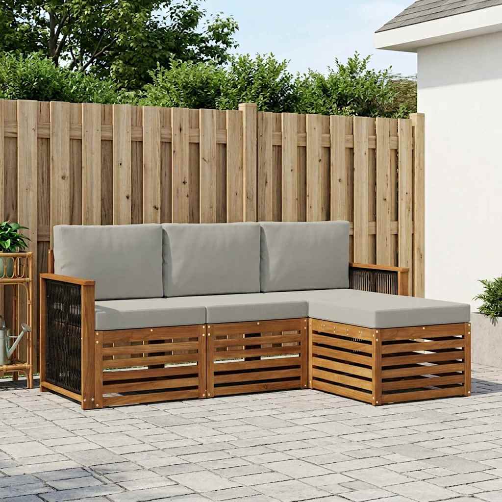 Buiten bankenset met kussen 4 pcs Naturel en lichtgrijs is nu te koop bij PeponiXL, paradijselijk wonen!