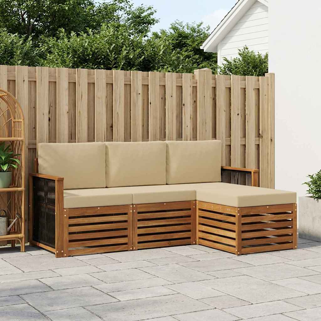 Buiten bankenset met kussen 4 pcs Natuurlijk en Beige is nu te koop bij PeponiXL, paradijselijk wonen!