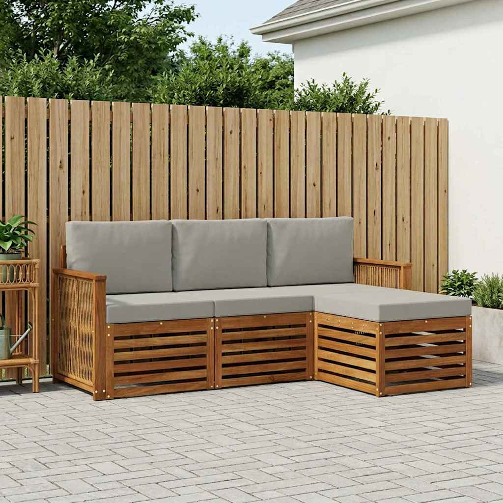 Buiten bankenset met kussen 4 pcs Naturel en lichtgrijs is nu te koop bij PeponiXL, paradijselijk wonen!