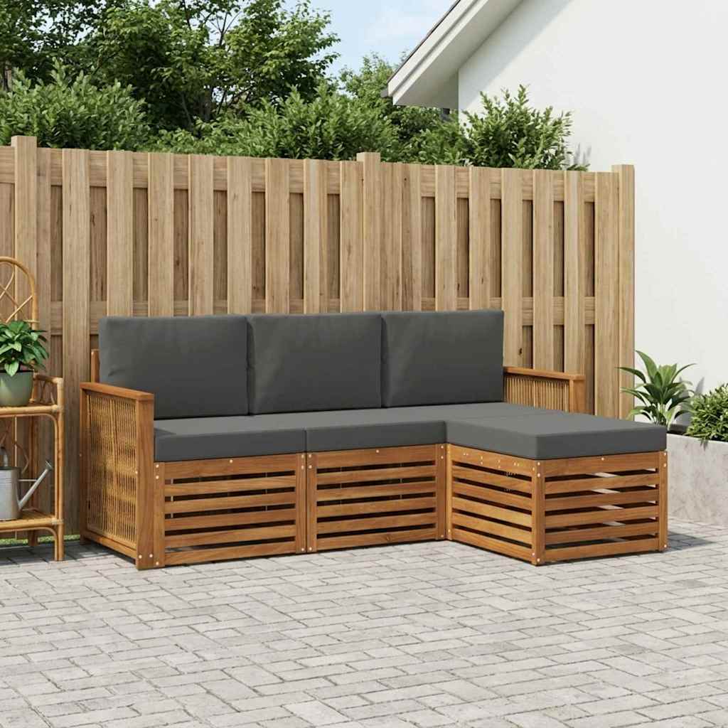 Buiten bankenset met kussen 4 pcs Natuurlijk en Antraciet is nu te koop bij PeponiXL, paradijselijk wonen!