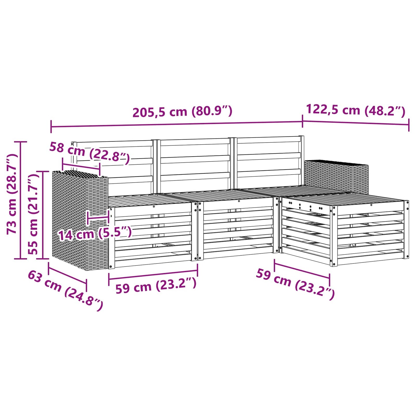 Buiten bankenset 4 pcs Naturel is nu te koop bij PeponiXL, paradijselijk wonen!