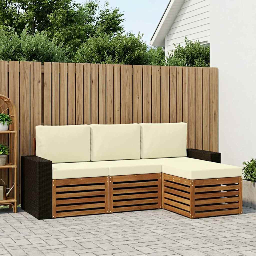 Buiten bankenset met kussen 4 pcs Natuurlijk en Crème is nu te koop bij PeponiXL, paradijselijk wonen!