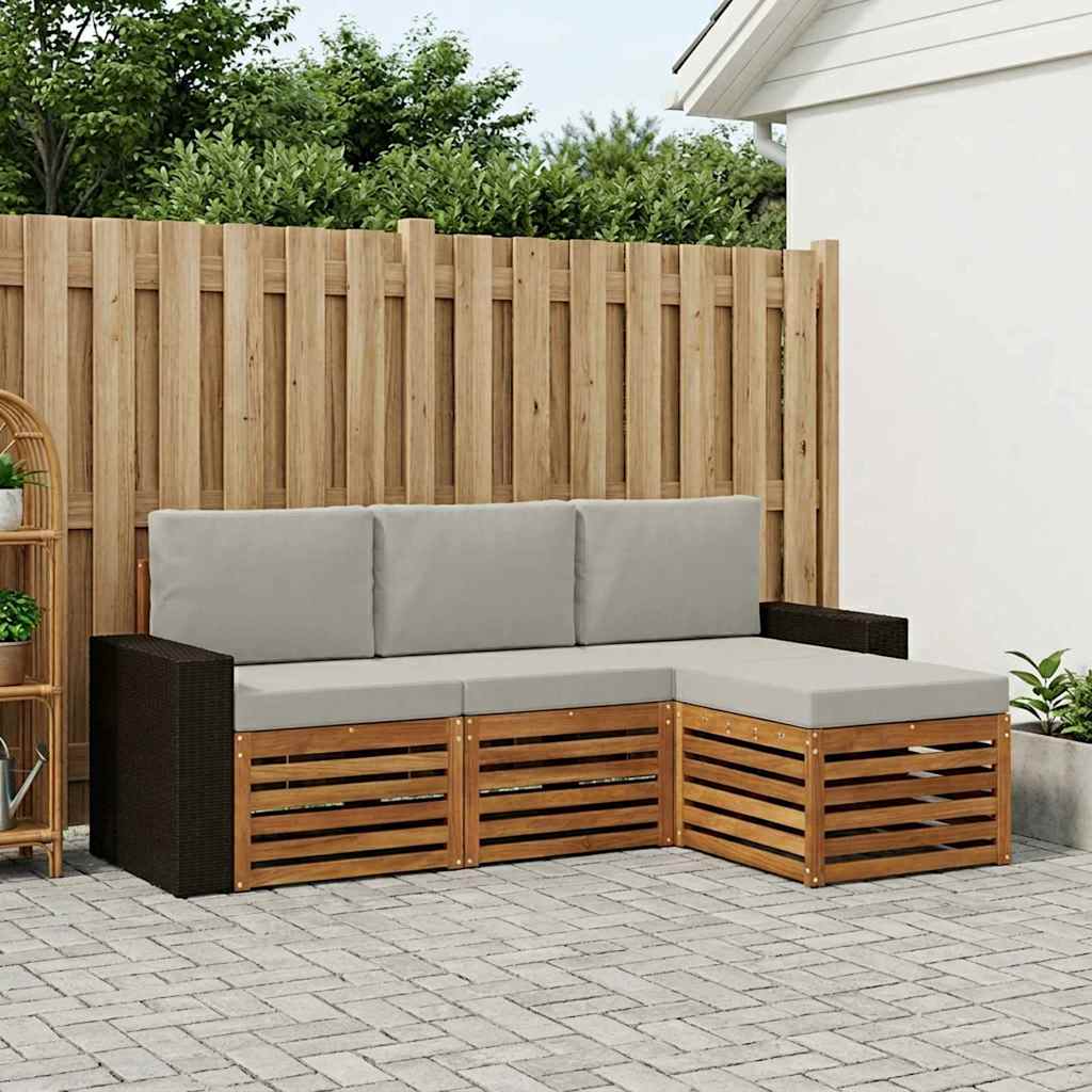 Buiten bankenset met kussen 4 pcs Naturel en lichtgrijs is nu te koop bij PeponiXL, paradijselijk wonen!