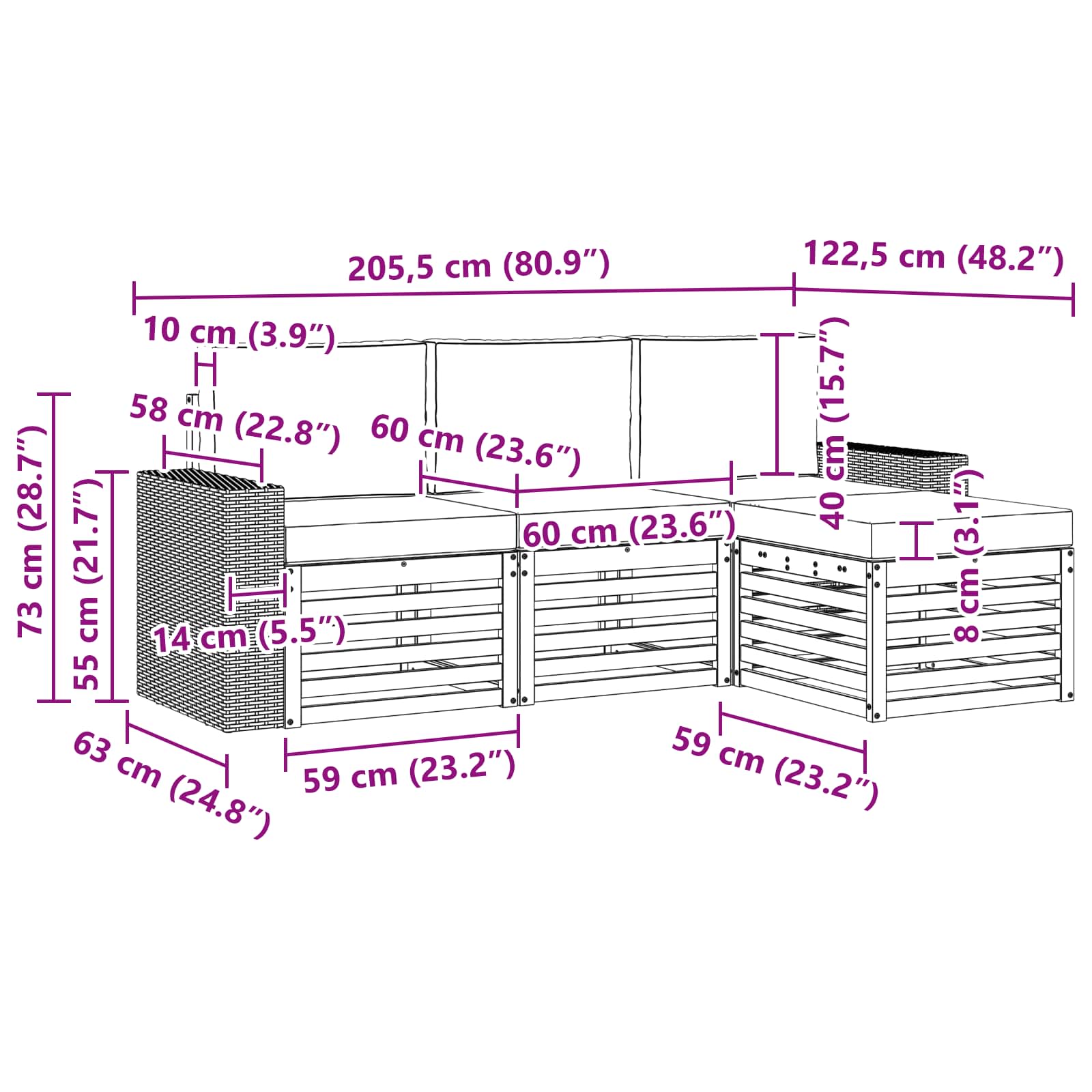 Buiten bankenset met kussen 4 pcs Naturel en lichtgrijs is nu te koop bij PeponiXL, paradijselijk wonen!