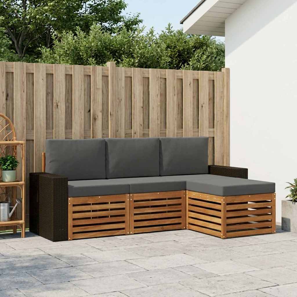 Buiten bankenset met kussen 4 pcs Natuurlijk en Antraciet is nu te koop bij PeponiXL, paradijselijk wonen!