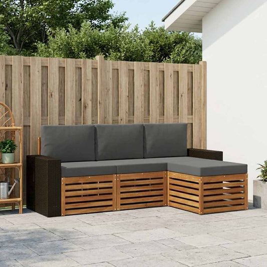 Buiten bankenset met kussen 4 pcs Natuurlijk en Antraciet is nu te koop bij PeponiXL, paradijselijk wonen!