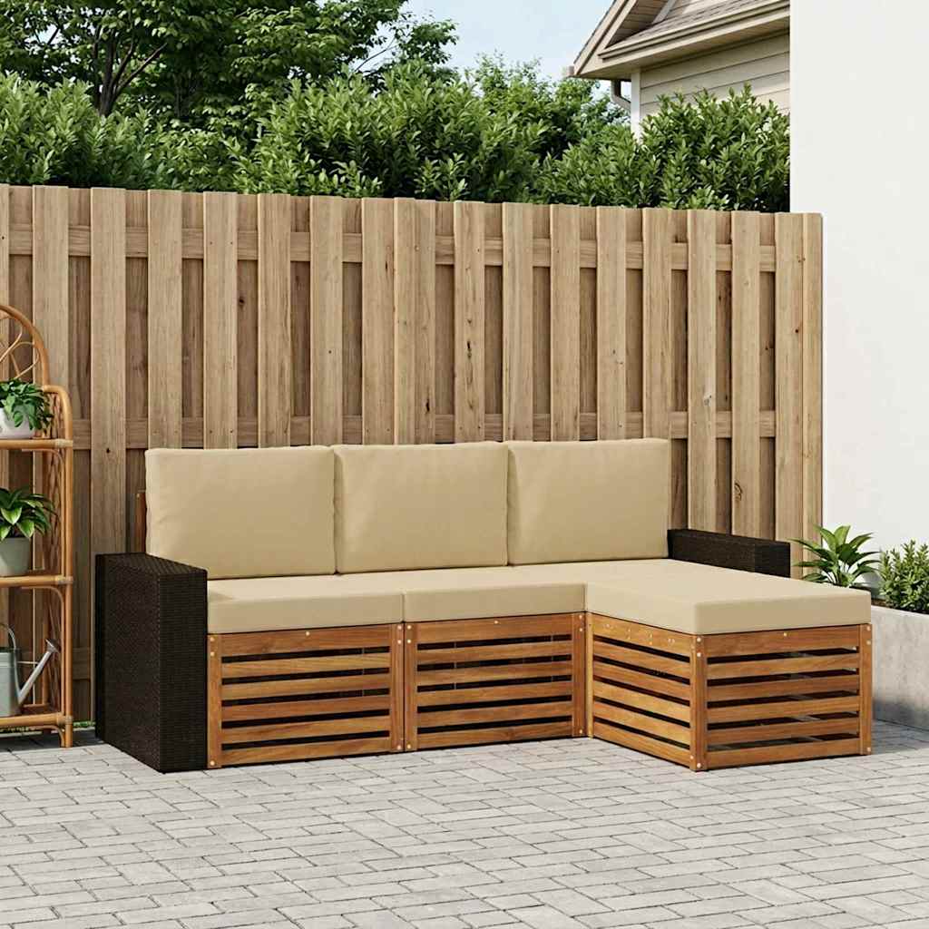 Buiten bankenset met kussen 4 pcs Natuurlijk en Beige is nu te koop bij PeponiXL, paradijselijk wonen!